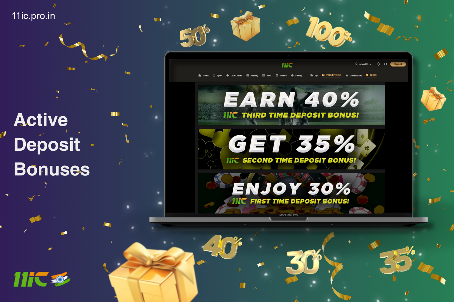 Active deposit bonuses on 11ic for players from India are rewards for depositing funds