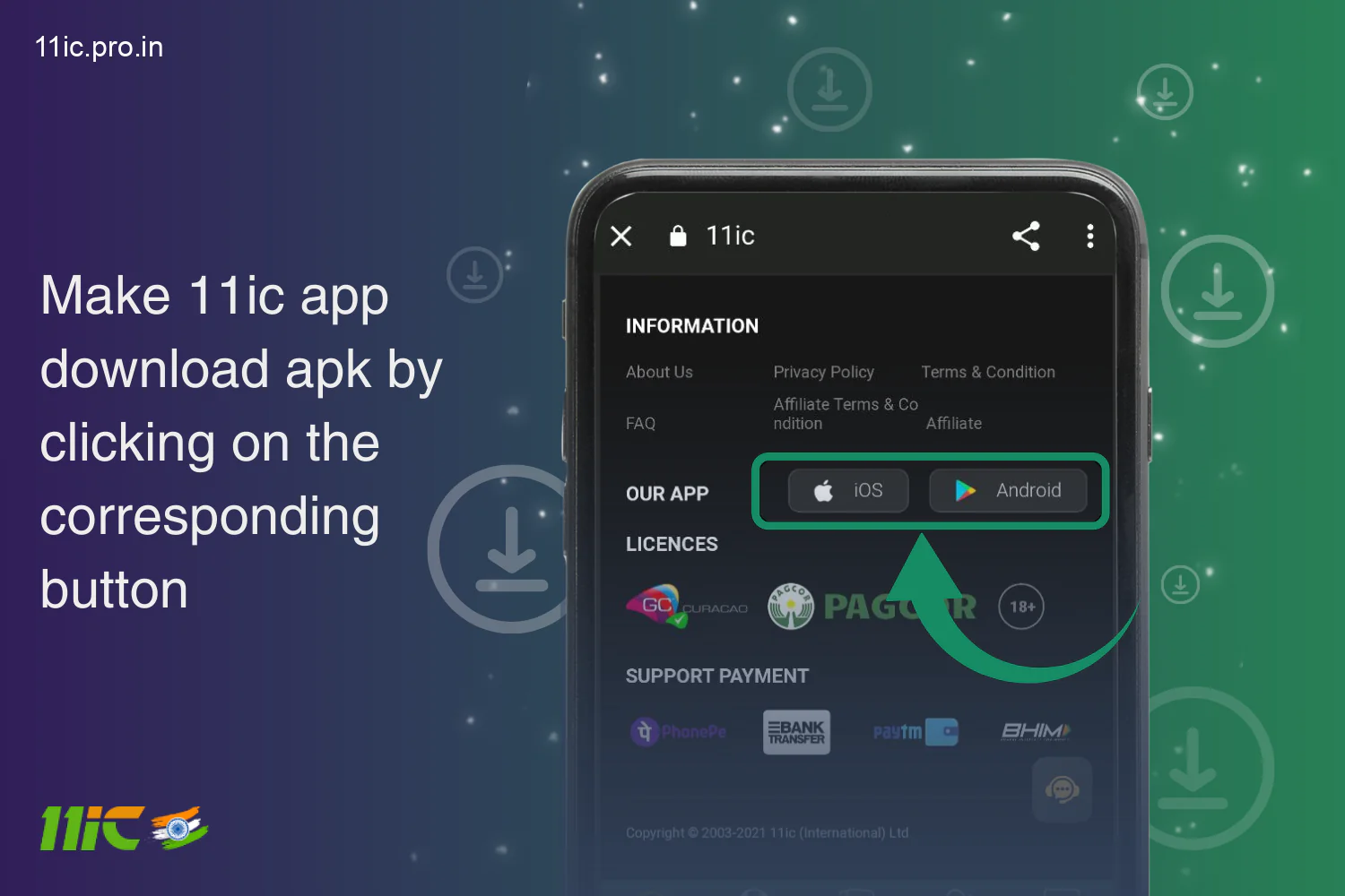 एंड्रॉइड के लिए 11ic ऐप डाउनलोड करना शुरू करने के लिए संबंधित बटन पर क्लिक करें, यह आपके स्मार्टफोन में AFK फ़ाइल डाउनलोड करना शुरू कर देगा।