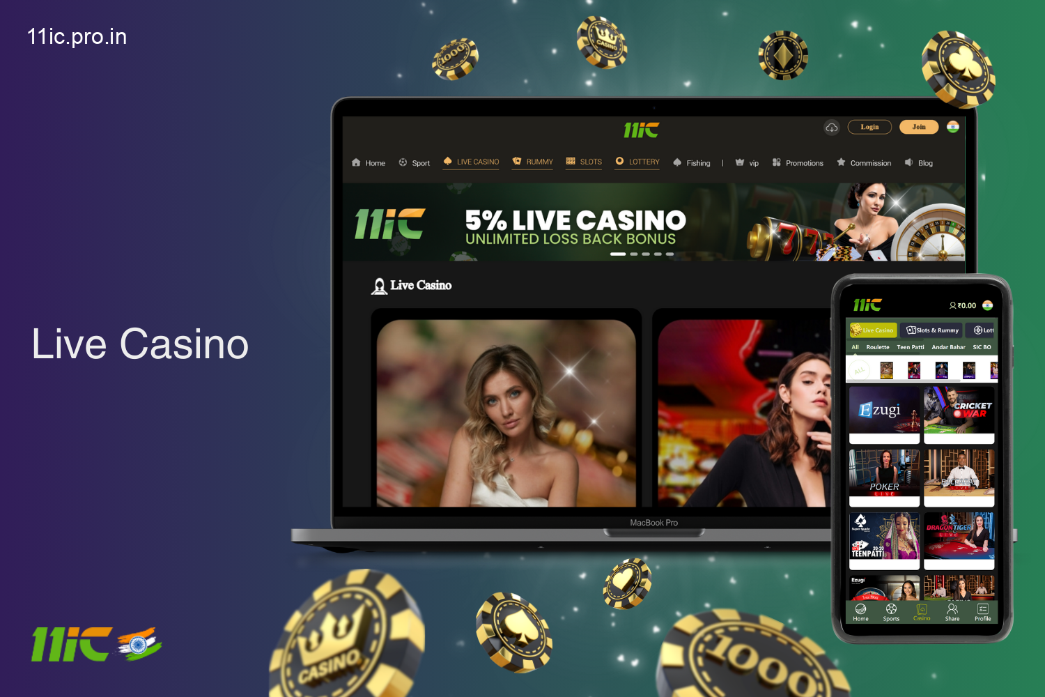 At live casino 11ic, a huge collection of live dealer games are available to users from India