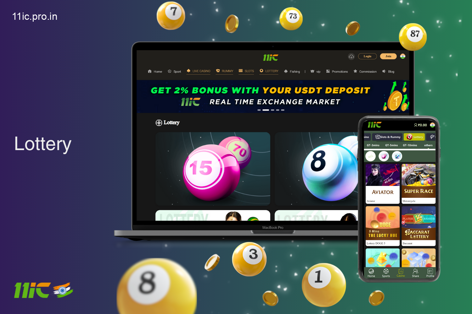 Lottery games on 11ic for players from India are unique mechanics and a chance to win through virtual cards with numbers and a lottotron