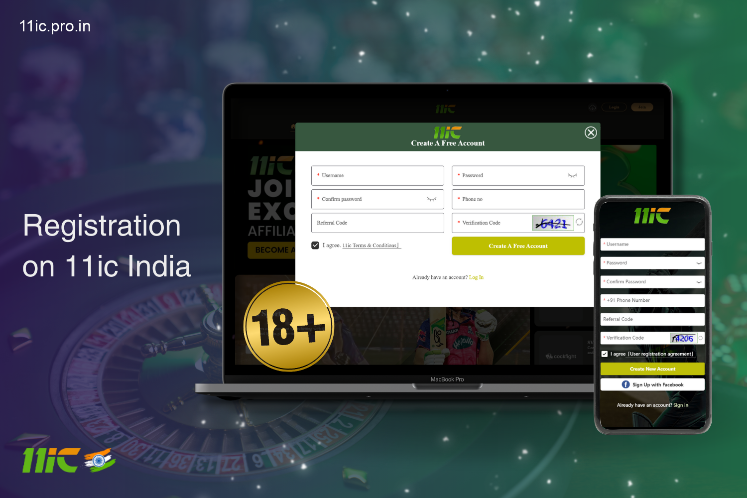 Signing up for 11ic India allows you to create a personal account to access all the benefits of betting and casino games for users from India
