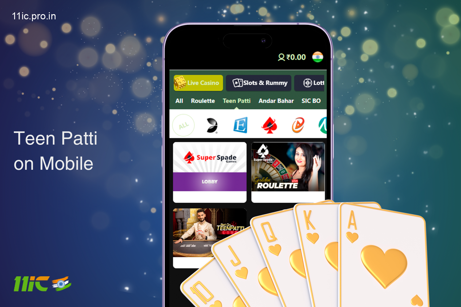 Players from India can play Teen Patti through the handy 11ic app for Android and iOS devices